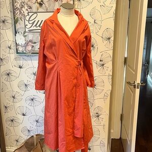 New York & Company Orange Wrap Midi Dress